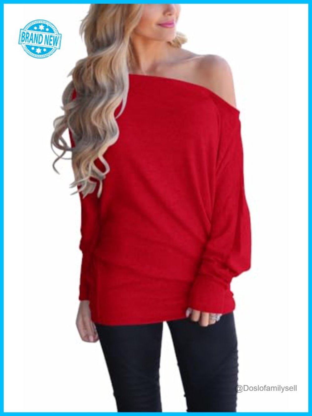 Women's Off Shoulder Oversized Pullover Sweater Knit Tunic Top Long Sleeve